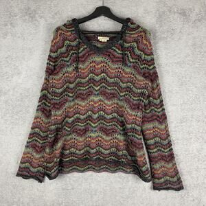 Royal Robbins Sweater Womens Large Multicolor Knit Hooded Pullover Boho Striped